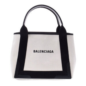 BALENCIAGA Cabas White Black Canvas Leather Handbag